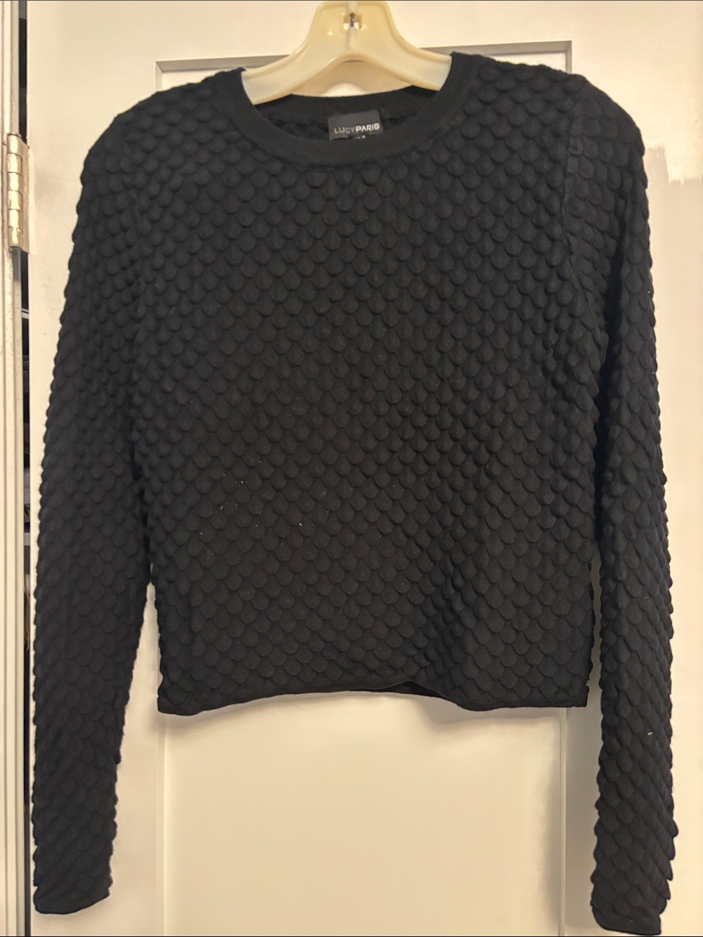 Lucy Paris Black Textured Dot-Pattern Crewneck Sweatshirt